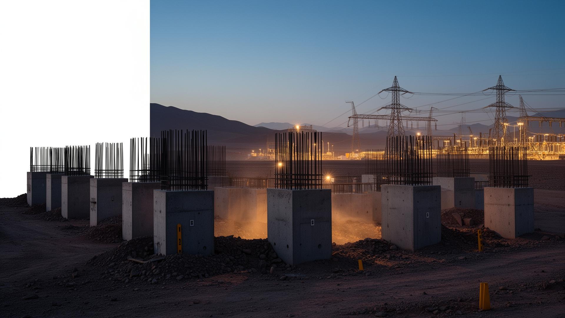 Infraestructura industrial, fundaciones de hormigón y energía en el norte de Chile